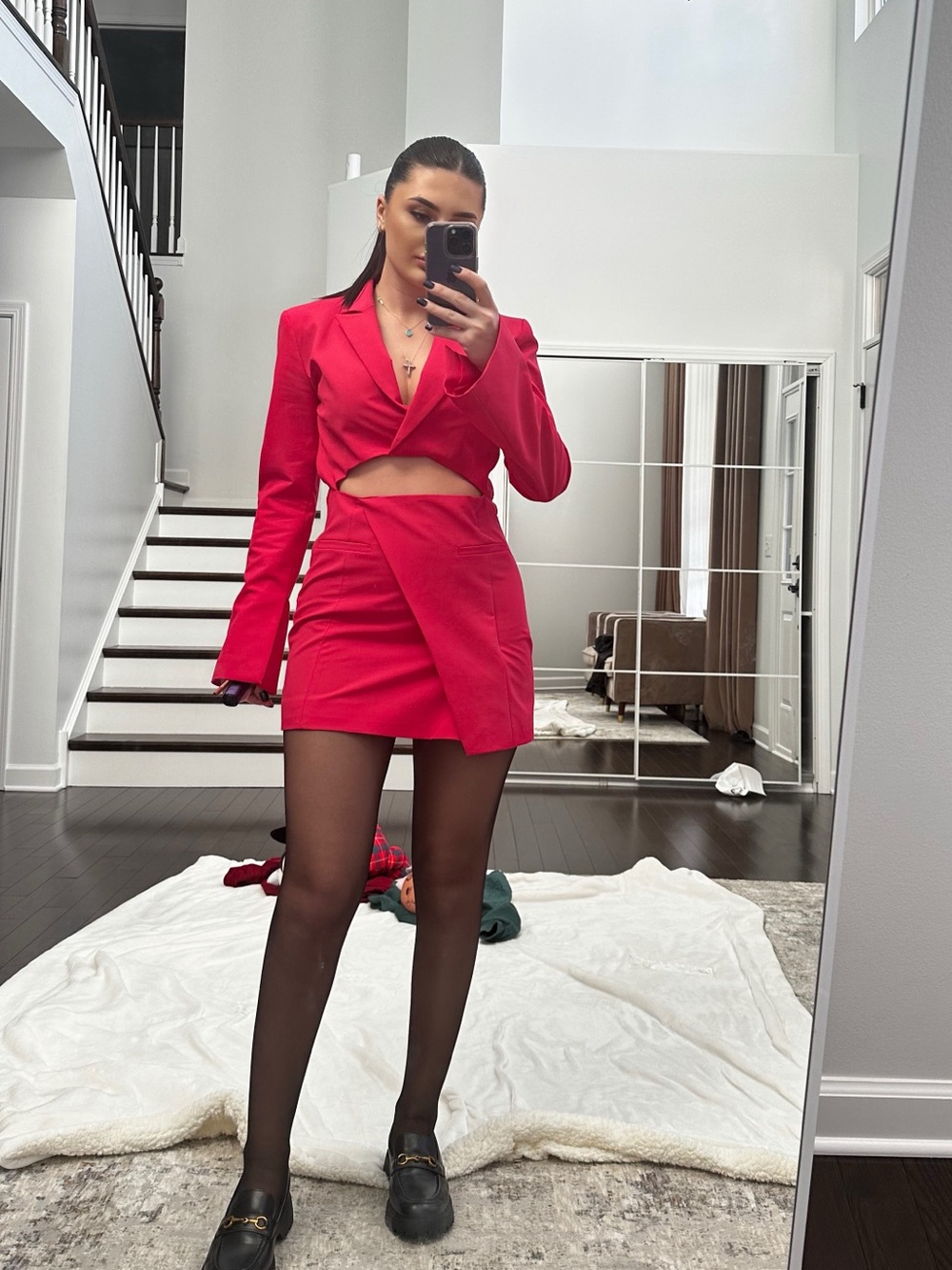 Zara Cut Out Blazer Mini Dress Red XS